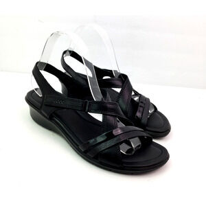 Ecco Felicia Womens Size EU 40 US 9-9.5 Black Leather Strappy Wedge Sandals
